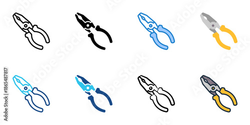 Pliers icon set multiple style collection. Editable stroke 
