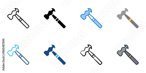 Hammer icon set multiple style collection. Editable stroke 
