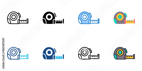 Measuring tape icon set multiple style collection. Editable stroke 
