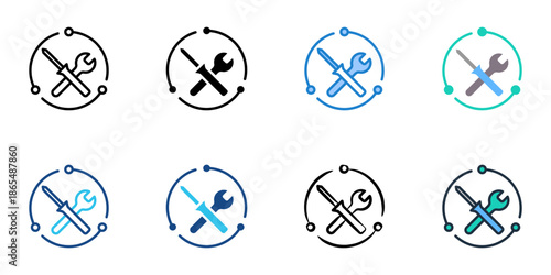Maintenance icon set multiple style collection. Editable stroke 

