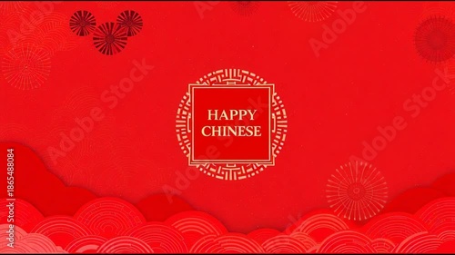 Animated Traditional Red Gold Greeting Background Featuring Stylized Patterns and Cultural Text