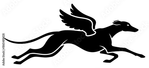 Running winged dog silhouette resembling a greyhound or whippet mythical creature