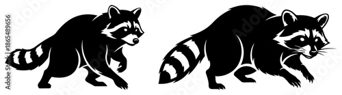 Black silhouette illustration of walking raccoon in side view