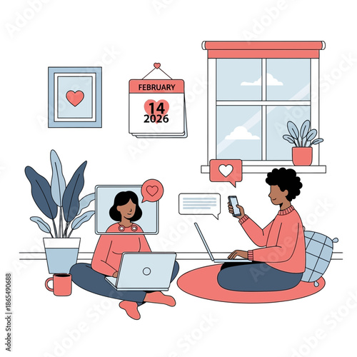Couple in Long Distance Relationship Connecting Online