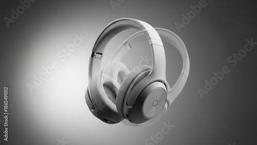 White wireless headphones with sleek design and modern style floating in air