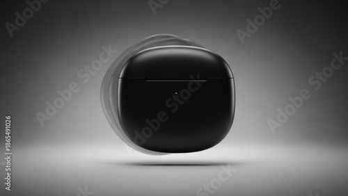 Black wireless earbuds in a sleek charging case on a gradient background