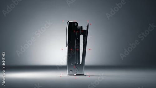 Modern metal paperclip with red accents on a dark gradient background