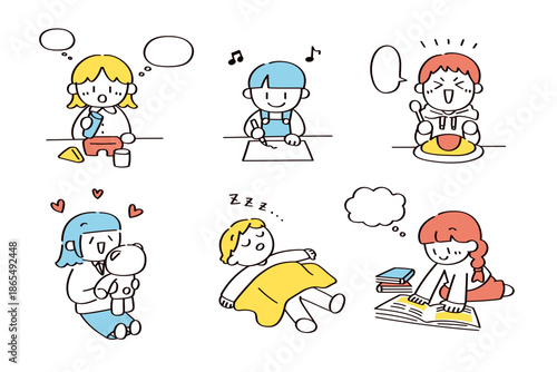 好きなことをする子供たちのイラスト