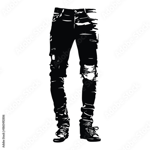 Ripped jeans pants with lace-up shoes silhouette