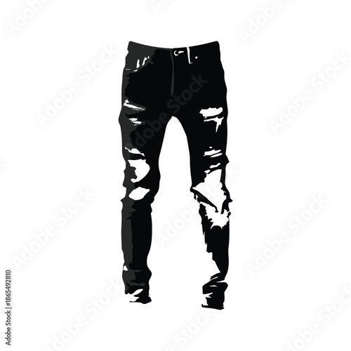 Ripped black jeans front view flat vector