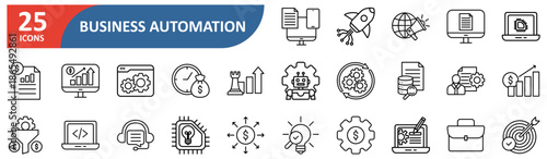 Business automation line editable icon set. Contain icons related to process, system, software, digital, optimize, efficiency, productivity
