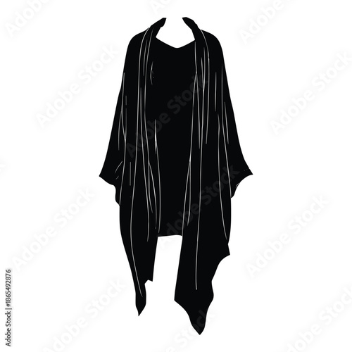 Black open front draped cardigan silhouette