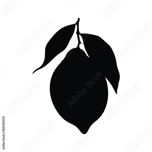 Silhouette of lemon fruit with leaves