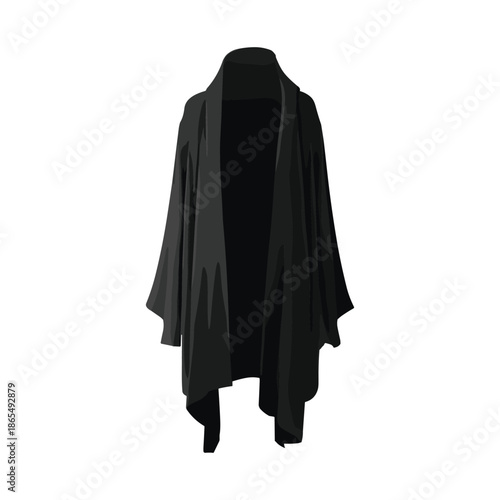 Black open cardigan sweater flat vector illustration