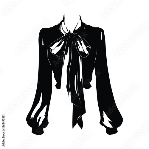 Black blouse with bow tie neck fashion vector