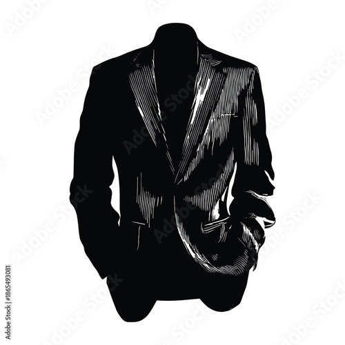 Black suit jacket with one hand pocket illustration