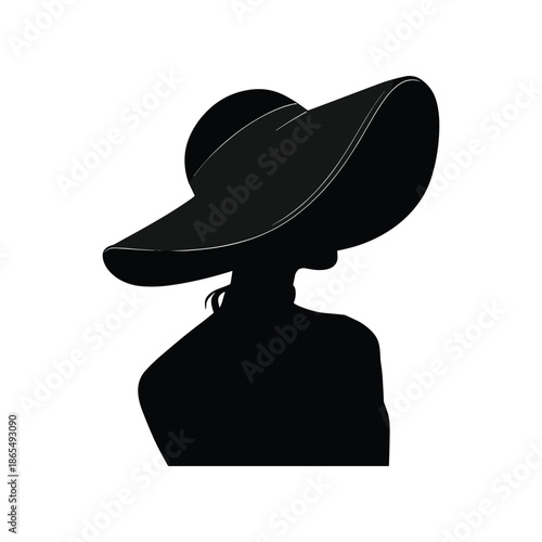 Silhouette of woman wearing large wide brim hat