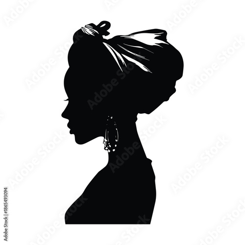 Silhouette of Woman with Headscarf and Earrings