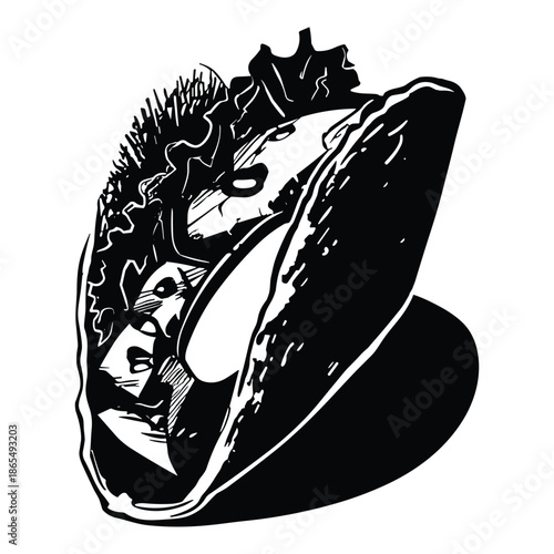 Black and white taco with lettuce and vegetables