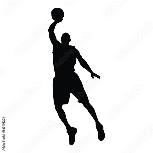 Basketball player jumping for dunk silhouette