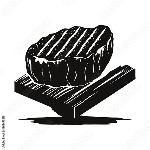 Grilled steak on wooden cutting board illustration