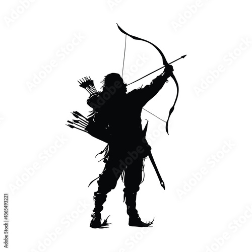 Silhouette of Archer Drawing Bow