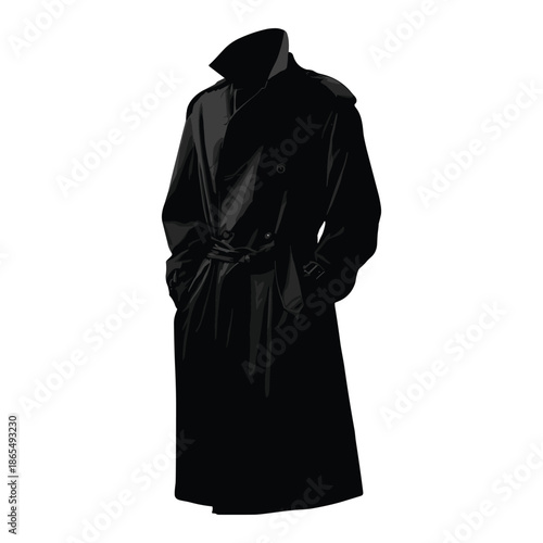 Black trench coat with belt vector illustration