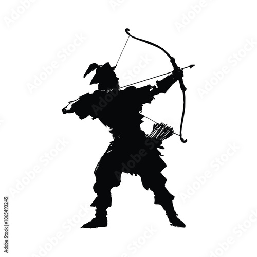 Silhouette of Archer with Bow and Arrow