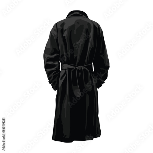 Back View of Black Trench Coat with Belt