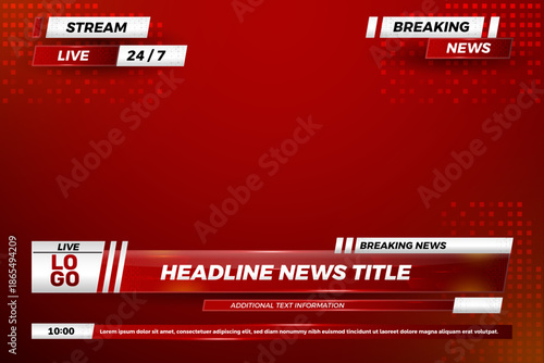 Red Breaking News Broadcast Template with Live Stream and Headline Banners