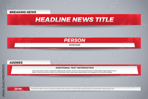 Red and White Lower Third News Graphics for Live Broadcast and Breaking News Segments
