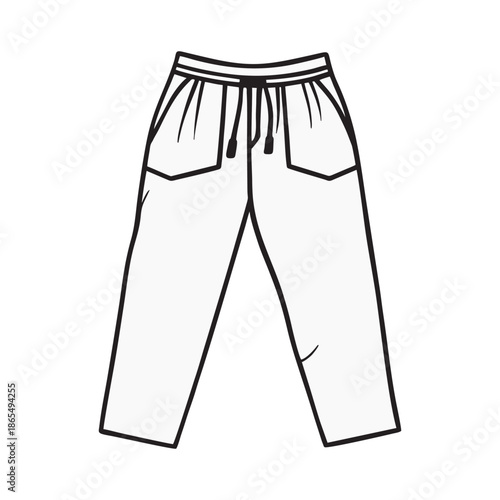 Stylish pair of casual long trousers for men or women isolated on white background, showcasing high-quality fabric and modern fashion design