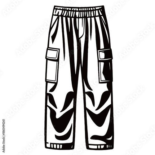 Stylish pair of casual long trousers for men or women isolated on white background, showcasing high-quality fabric and modern fashion design