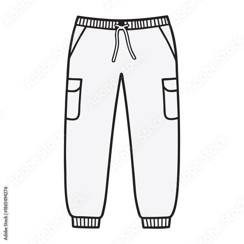 Stylish pair of casual long trousers for men or women isolated on white background, showcasing high-quality fabric and modern fashion design