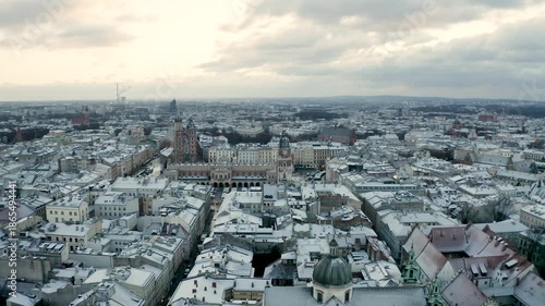 Krakow Old Town Square at Sunrise – Golden Hour Drone Aerial, 4K
