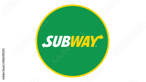 Green and yellow Subway logo on circular background.