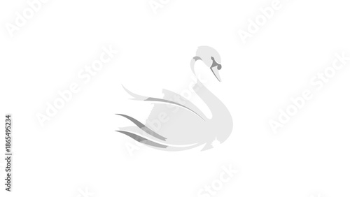 Minimalist illustration of a white swan with elegant curves and soft shadows.