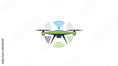 Stylized illustration of a drone with wireless signal waves indicating connectivity and control.