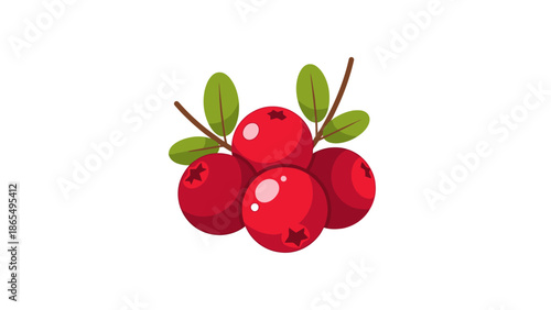 Fresh ripe cranberries with green leaves isolated on white background.