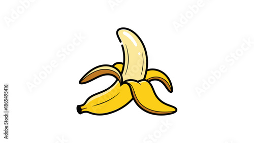 Illustration of a peeled banana with a bright yellow color and simple cartoon style.