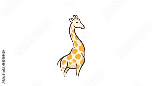 Minimalist illustration of a giraffe with orange spots and a simple outline.