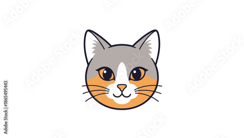 Cute cartoon cat face with expressive eyes and tri-color fur.