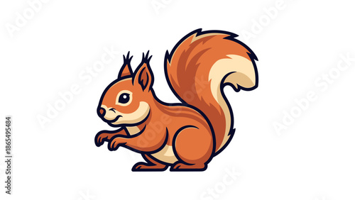 Cute cartoon squirrel with bushy tail holding a nut.