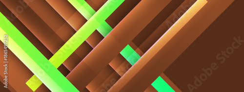 Abstract geometric design featuring brown and green stripes overlapping. Ideal for background visuals in digital artwork, presentations, or branding materials