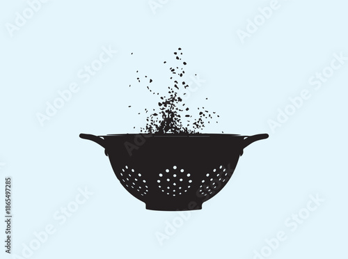 Geometric colander silhouette showing active food draining
