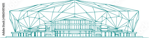 Minimalist black line art stadium architecture vector geometric modern structure World Cup 2026 venue architectural drawing isolated white background