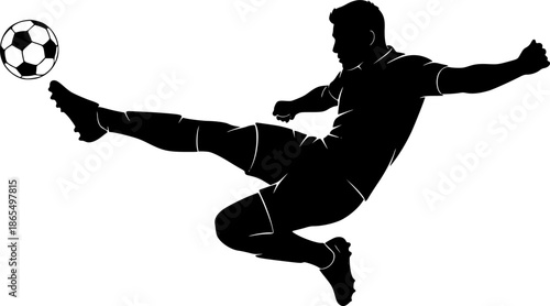 Bold black silhouette soccer player kicking ball dynamic action pose World Cup 2026 vector isolated white background clean athletic illustration