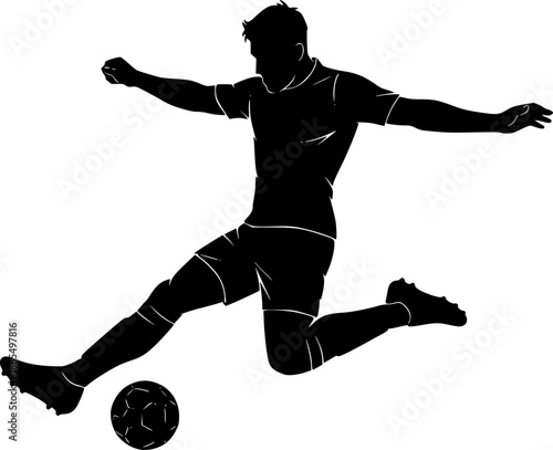 Bold black silhouette soccer player kicking ball dynamic action pose World Cup 2026 vector isolated white background clean athletic illustration