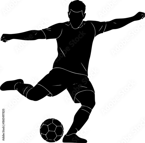 Bold black silhouette soccer player kicking ball dynamic action pose World Cup 2026 vector isolated white background clean athletic illustration
