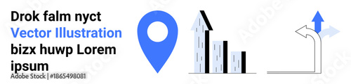 Free Download Navigation tools, business growth, progress tracking, location services, decision-making, data analytics. Blue map marker, upward graph direction sign. Navigation tools and business growth concept - GFXLoad